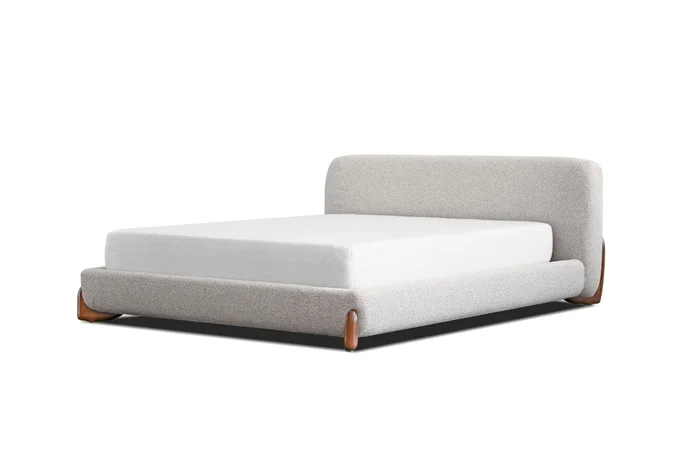 Mobital Mesa Upholstered Bed King Oat Tweed Fabric/Walnut Legs BED-MESA-OATT-KING
