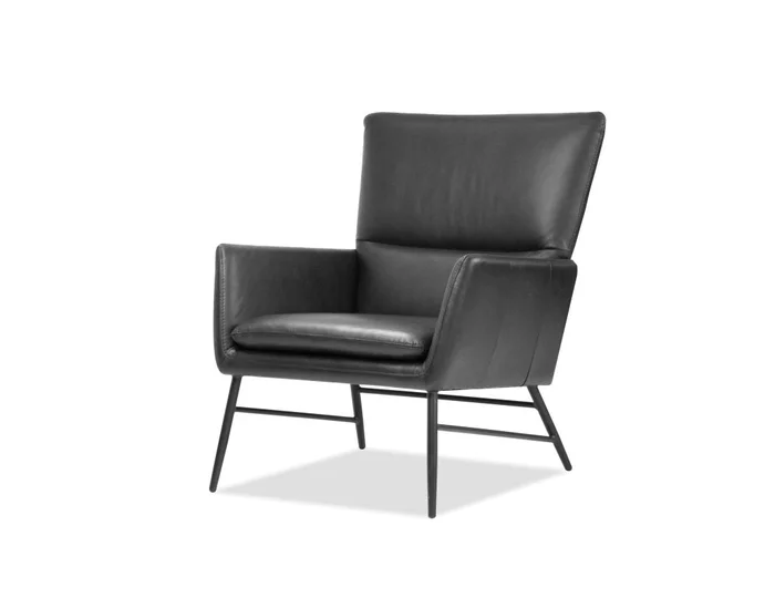 Mobital Morisson Lounge Chair Vintage Black Leather Black Powder Coated Legs LCH-MORI-BLVI-PCBLA