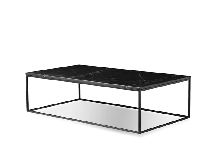 Mobital Onix Rectangular Coffee Table Black Semi-Honed Marble Black Powder Coated Frame WCO-ONIX-BLAC-RE2PC