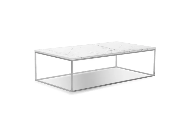 Mobital Onix Rectangular Coffee Table White Semi-Honed Marble Brushed Stainless Steel Base WCO-ONIX-WHBS-RE2PC