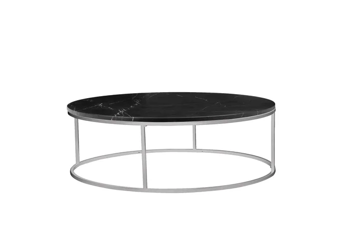 Mobital Onix Round Coffee Table Black Semi-Honed Marble Brushed Stainless Steel Base WCO-ONIX-BLBS-RO2PC