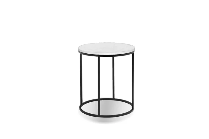 Mobital Onix Round End Table White Semi-Honed Marble Black Powder Coated Frame WEN-ONIX-WHBL-RO2PC