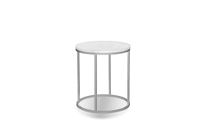 Mobital Onix Round End Table White Semi-Honed Marble Brushed Stainless Steel Base WEN-ONIX-WHBS-RO2PC