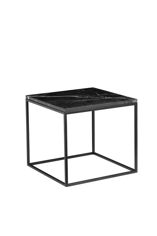 Mobital Onix Square End Table Black Semi-Honed Marble Black Powder Coated Frame WEN-ONIX-BLAC-SQ2PC