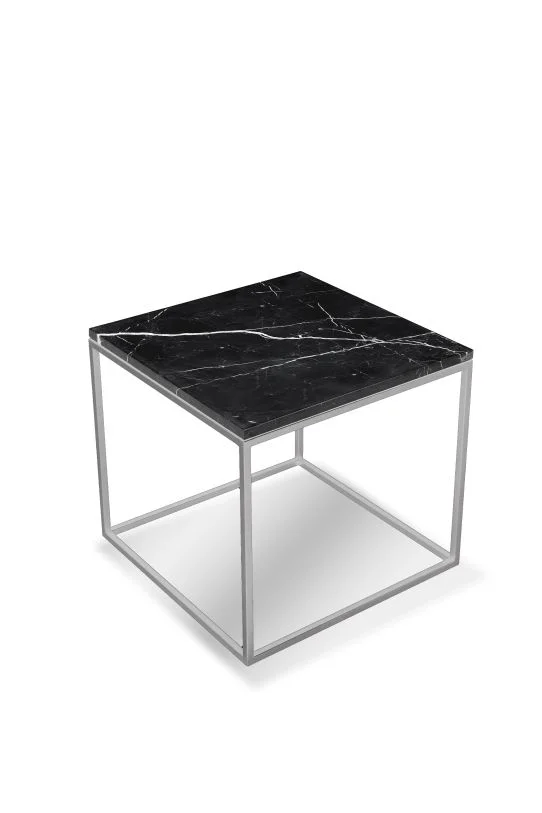 Mobital Onix Square End Table Black Semi-Honed Marble Brushed Stainless Steel Base WEN-ONIX-BLBS-SQ2PC