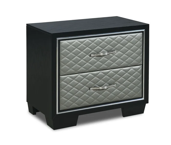 New Classic Furniture Luxor 2 Drawer Nightstand in Black/Silver B2025-040