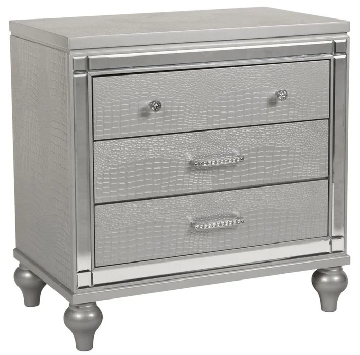 New Classic Furniture Valentino 3 Drawer Nightstand in Silver PROMO