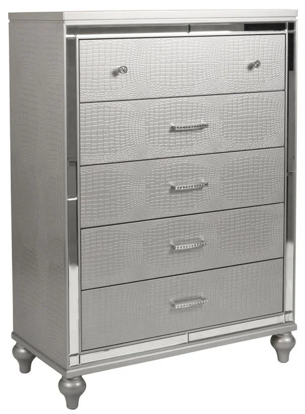 New Classic Furniture Valentino 5 Drawer Chest in Silver PROMO
