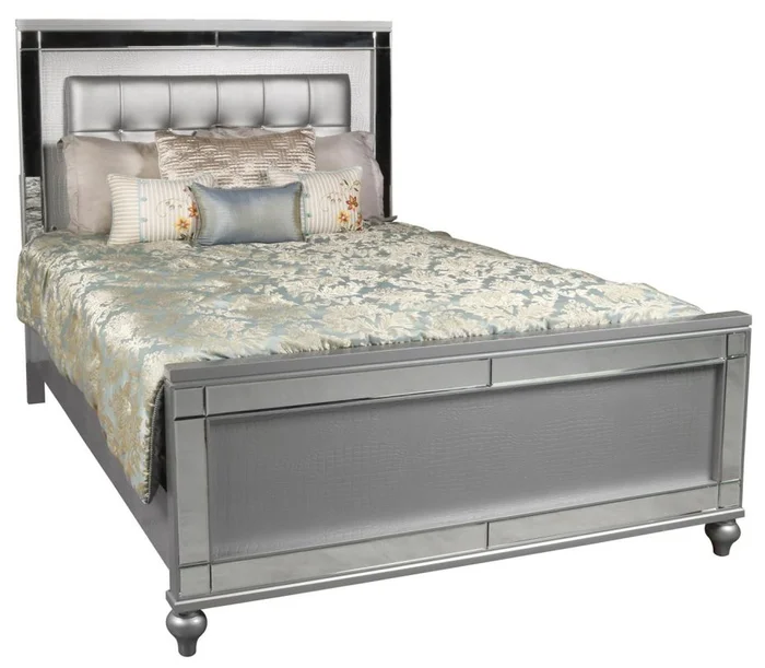 New Classic Furniture Valentino Cal King Upholstered Lighted Bed in Silver PROMO