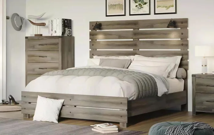 New Classic Misty Lodge Cal King Panel Bed in Gray B6303-200