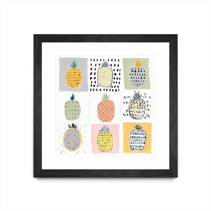 Nine Pineapples Matted and Framed Black 36×36 Wall Art|uvre dart murale encadre noire et mate Nine Pineapples 36×36
