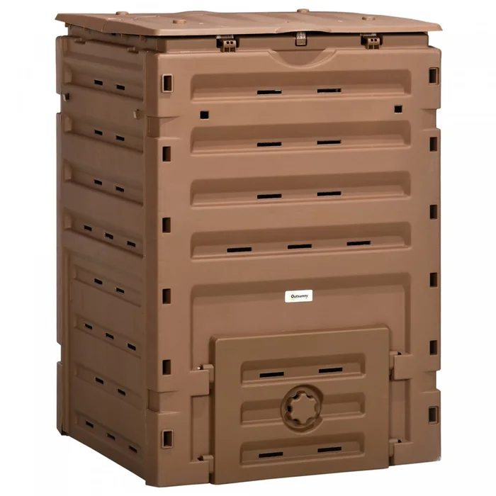 Outsunny 120 Gallon Compost Bin, Large Composter With 80 Vents, Brown|Outsunny Poubelle A Compost De 120 Gallons, Avec 80 Aerations, Marron