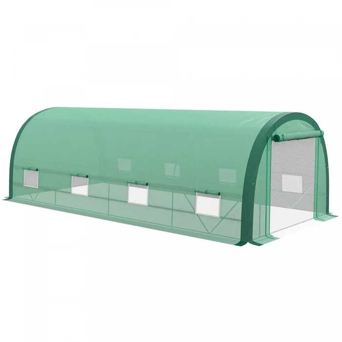 Outsunny 19.5′ X 10′ X 6.5′ Walk-in Tunnel Greenhouse With Upgraded Structure, Zipped Roll Up Mesh D|Outsunny Serre Tunnel 19,5′ X 10′ Avec Structure Amelioree, Porte Grillagee