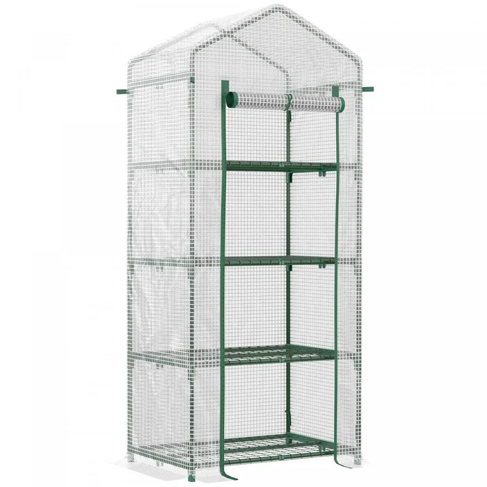 Outsunny 28 X 20 X 63 Portable Greenhouse With 4 Tier Shelves Outdoor Hot House Plant Flower Gree|Outsunny Serre De Jardin 28 X 20 X 63 Avec Etageres A 4 Niveaux Serre Chaude Pour Plantes Et Fleu