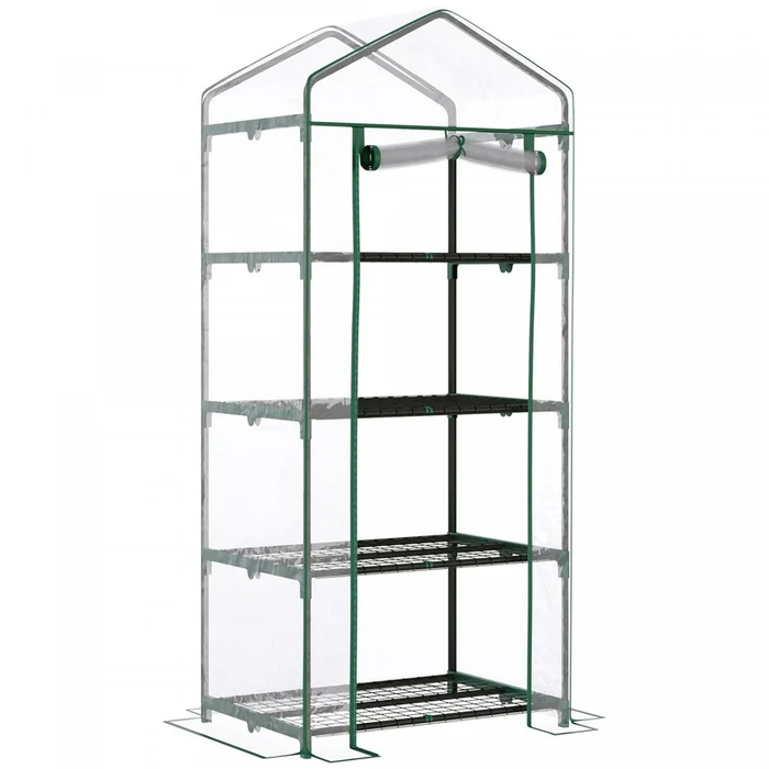Outsunny 28 X 20 X 63 Portable Greenhouse With 4 Tier Shelves Outdoor Hot House Plant Flower Gree|Outsunny Serre De Jardin Portative 28 X 20 X 63 Avec Etageres A 4 Niveaux Serre Chaude Pour Plant