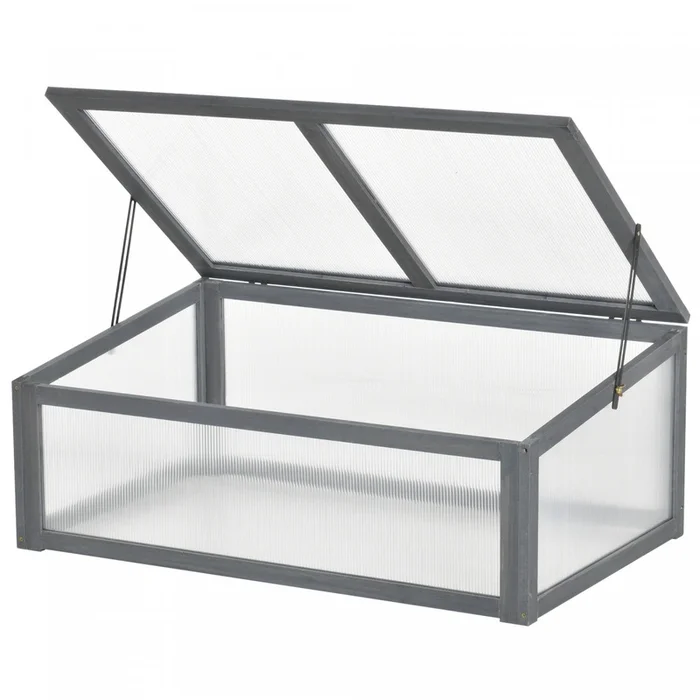 Outsunny 39 X 26 X 16 Wooden Cold Frame Polycarbonate Planter Box, Grey|Outsunny Jardiniere En Polycarbonate En Bois 39 X 26 X 16, Gris