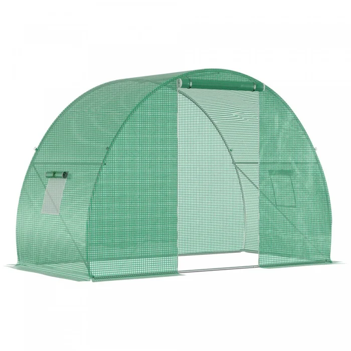 Outsunny 5’x10’x7′ Tunnel Greenhouse Outdoor Walk-in Hot House With Roll-up Windows And Zippered Doo|Outsunny 5’x10’x7′ Tunnel Greenhouse Outdoor Walk-in Hot House Avec Fenetres A Enroulement Et Porte