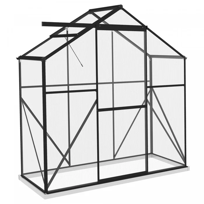 Outsunny 6′ X 2.5′ Polycarbonate Greenhouse, Walk-in Green House With Sliding Door, 5-level Roof Ven|Outsunny Serre En Polycarbonate De 6′ X 2,5′, Serre De Plain-pied Avec Porte Coulissante, Aeration D