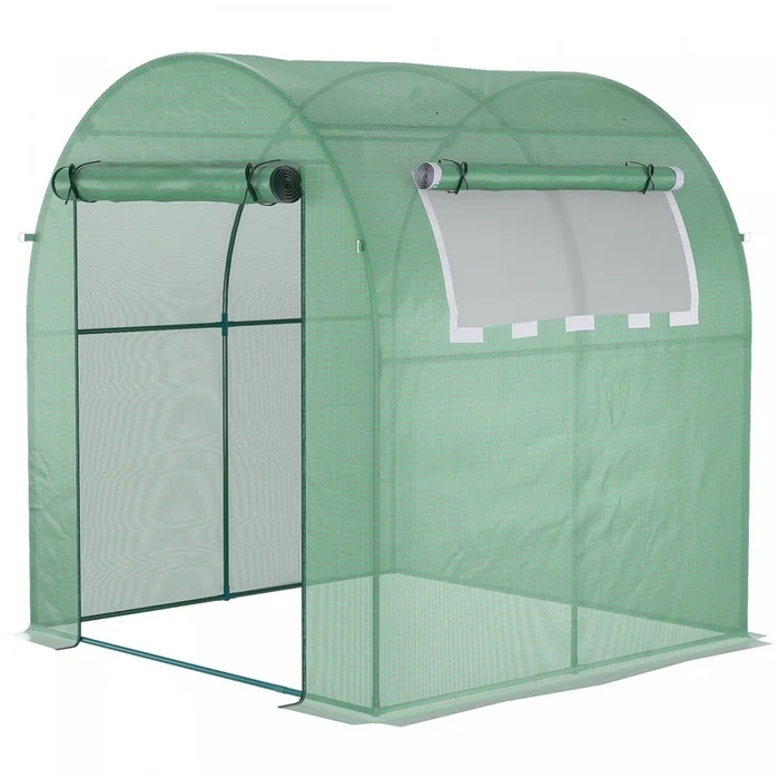 Outsunny 6′ X 6′ X 6.6′ Walk-in Tunnel Greenhouse, Small Green House With Zippered Door And Roll-up |Outsunny 6′ X 6′ X 6.6′ Serre A Tunnel, Petite Serre Avec Porte A Fermeture Eclair Et Fenetre Enroul