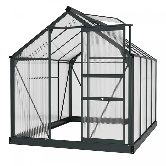 Outsunny 6′ X 8′ Clear Polycarbonate Greenhouse Walk-in Green House Garden Plants Grow Galvanized Ba|Outsunny Serre Chaude De Jardin De Plain-pied Avec Porte Coulissante