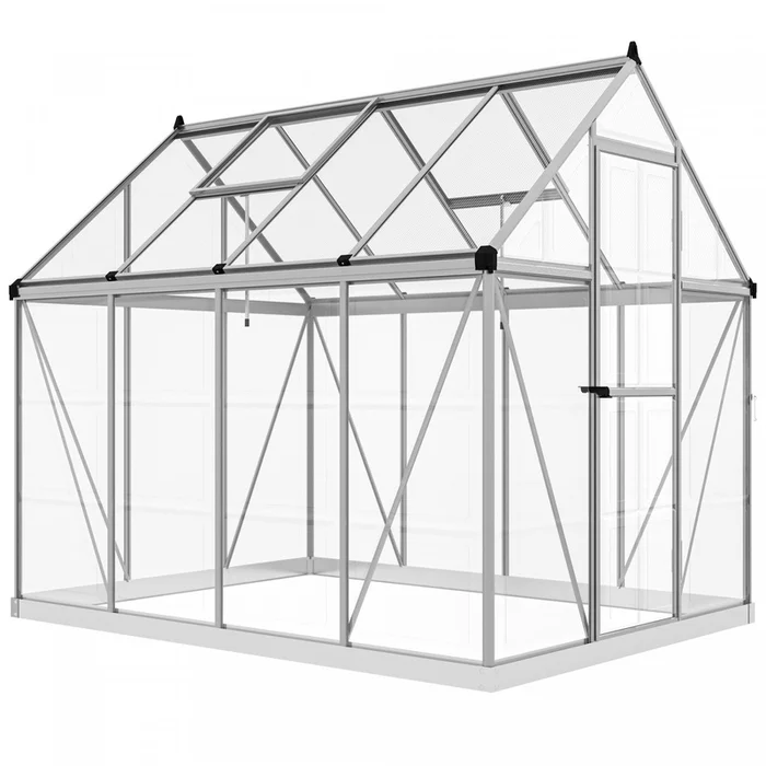 Outsunny 6′ X 8′ Polycarbonate Greenhouse Walk-in Green House, Silver|Outsunny Serre En Polycarbonate De 6′ X 8′, Argente
