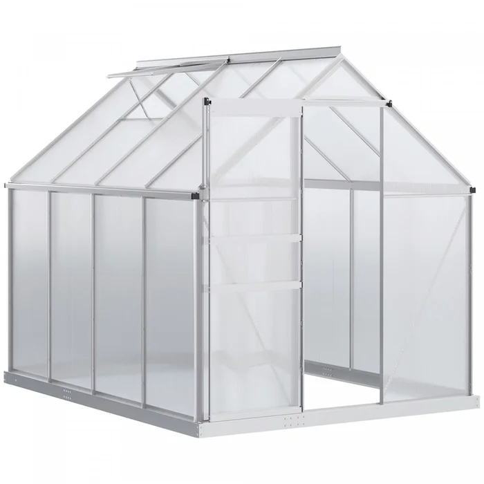 Outsunny 6′ X 8′ X 6.5′ Polycarbonate Greenhouse, Walk-in Green House With Adjustable Roof Vent, Gal|Outsunny Serre En Polycarbonate De 8′ X 6′ X 6,5′ Avec Cadre En Aluminium, Serre Robuste Avec Aerati