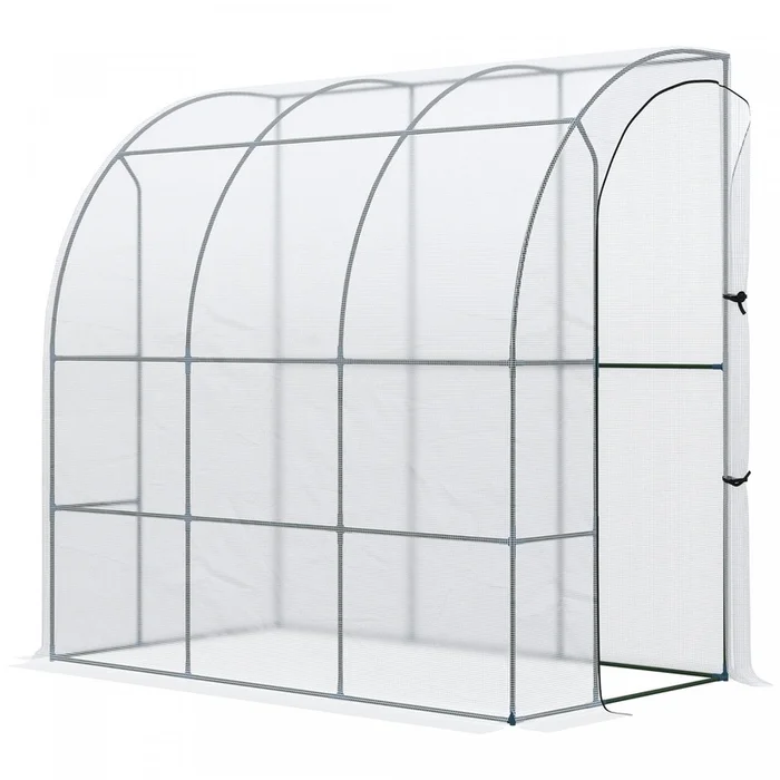 Outsunny 7′ X 4′ X 7′ Outdoor Lean-to Walk-in Garden Greenhouse With Roll-up Door Hot House For Plan|Outsunny 7′ X 4′ X 7′ Serre De Jardin Adossee Avec Etageres A Fleurs 2 Niveuax Porte Zippee Enroulab