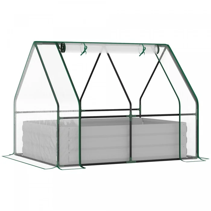Outsunny Greenhouse With Raised Garden Bed, Steel Outdoor Planter Box, Roll Up Door, Dual Use For Fl|Outsunny Lit De Jardin Sureleve Galvanise De 4′ X 3′ Avec Mini Housse De Serre En Plastique, Jardini