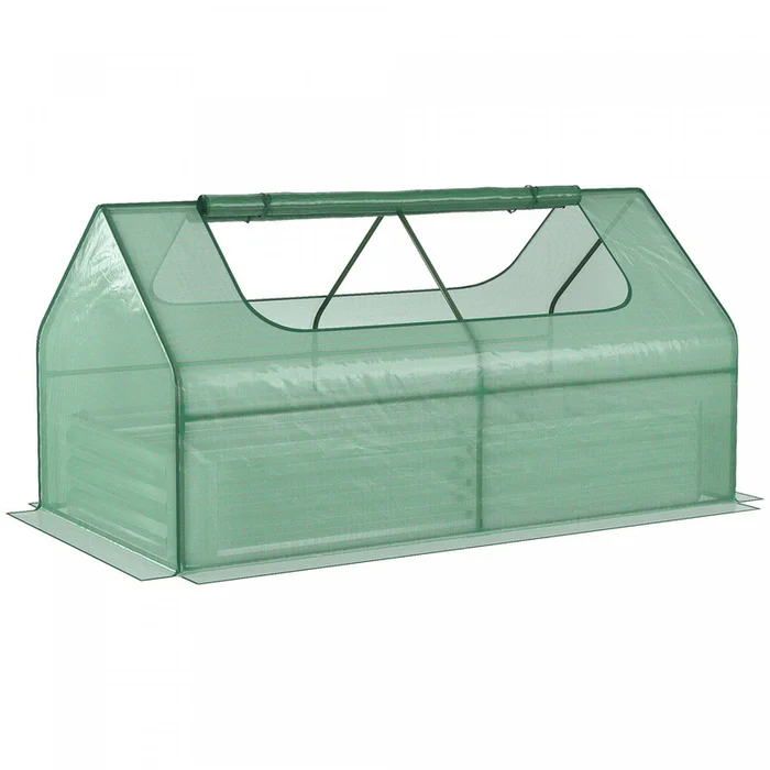 Outsunny Greenhouse With Raised Garden Bed, Steel Outdoor Planter Box With Plastic Cover, Roll Up Wi|Serre Outsunny avec lit de jardin surlev, jardinire en acier avec housse en plastique pour lext