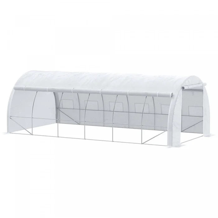 Outsunny Large Walk-in Greenhouse, 20’x10’x6′ Tunnel Greenhouse With Zippered Door And 12 Roll-up Wi|Outsunny Serre De Jardin Tunnel 20′ X 10′ X 6′ Porte Zippee Deroulante Fenetres Enroulables Avec Mou