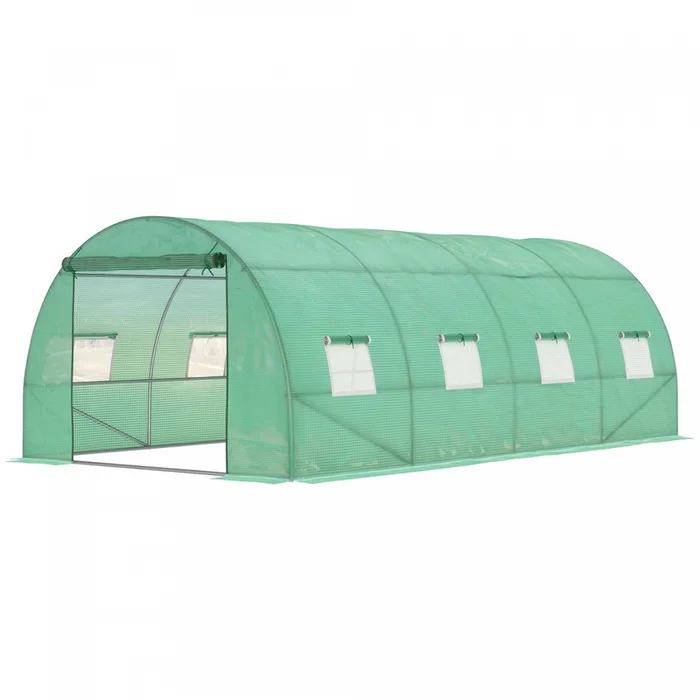 Outsunny Walk-in Tunnel Greenhouse 19 X 10 X 6.6 Ft Hoop House, Green|Outsunny Serre Tunnel De Plain-pied, Serre De 19 X 10 X 6,6 Pi, Vert