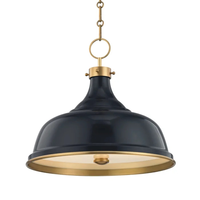 Painted No.1 3-Light Pendant in Aged Brass/Darkest Blue by Mark D. Sikes 18L x 18W x 16H