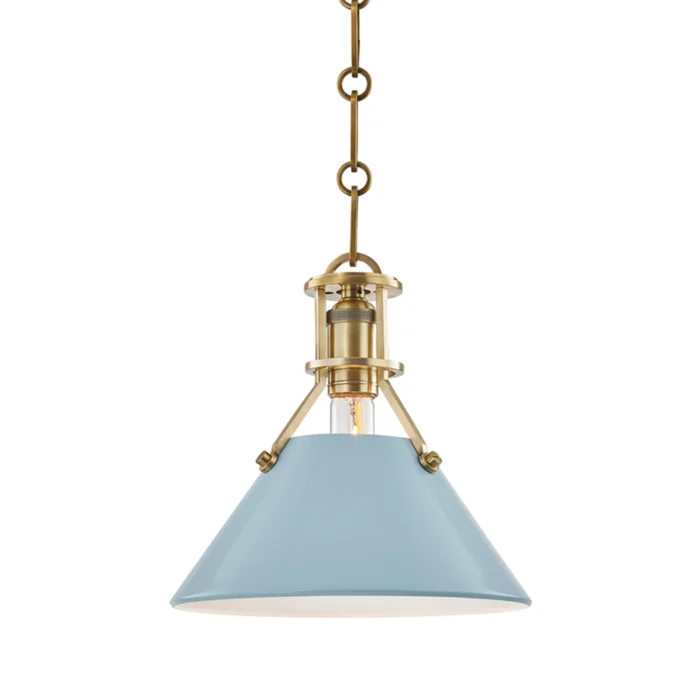 Painted No.2 1-Light Pendant in Aged Brass/Blue Bird by Mark D. Sikes 9.5L x 9.5W x 9.25H