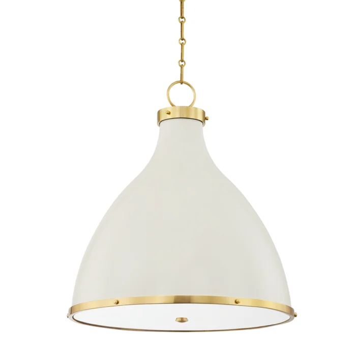 Painted No. 3 3-Light Pendant in Aged Brass/Off White by Mark D. Sikes 22.5L x 22.5W x 25H