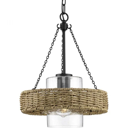 Pembroke Collection One-Light 18.5” Matte Black Coastal Outdoor Pendant with Mocha Rattan Accent (149|P550126-31M)
