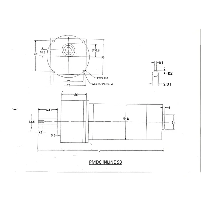 PMDC INLINE-93 DC Motor 12V to 180V DC 1/6 HP Industrial Motor-RPM Range 30 to 300 - Image 2