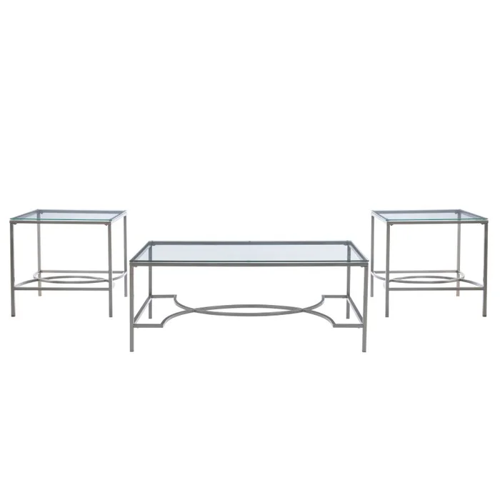Powell Mabel 3Pc Metal Occasional Table Set Nickle D1514LA23