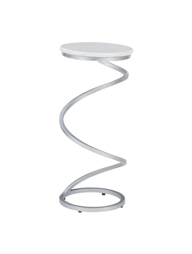 Powell Rian Spiral Drink Table Silver White Marble D1323A20WSB