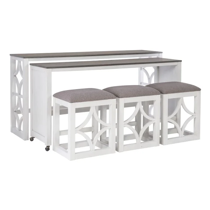 Powell Westlee Rolling Console with 3 Stool White D1014LD23WHT