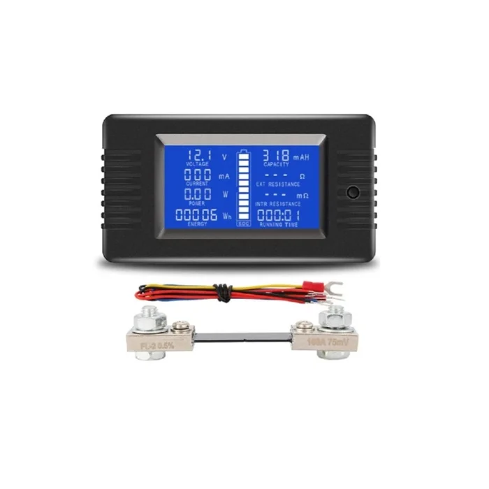 PZEM-015 Digital Battery Tester Ammeter Voltmeter Energy Meter Power Capacity Impedance Residual Electricity Tester Shunt Equipped with 100A Shut