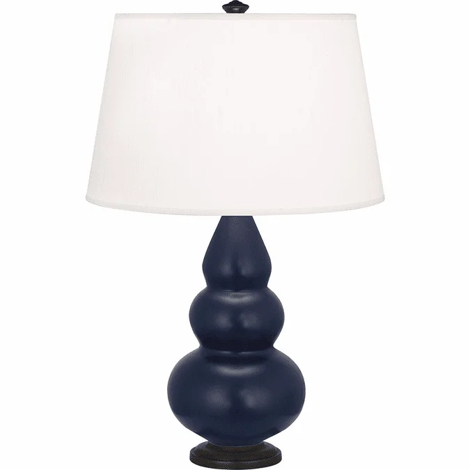 Robert Abbey MMB31 Small Triple Gourd Contemporary Matte Midnight Blue Glazed Ceramic With Deep Patina Bronzeed Table Lamp Lighting