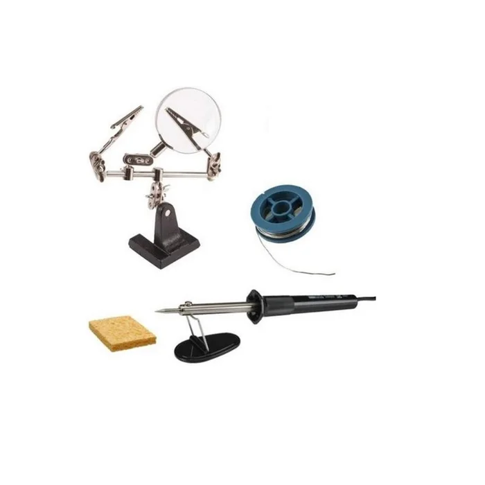 Robodo Soldering Starter Tool Kit – 30W Solder Iron, Solder, Sponge & Helping Hand