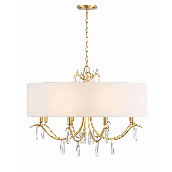 Rollins 8 Light Antique Gold Chandelier Hand Cut Crystal Silk Shade 32″W x 24″H x 32″D