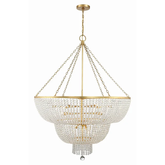 Rylee 15 Light Antique Gold Chandelier Hand Cut Crystal Beads 48.5″W x 63.5″H x 48.5″D