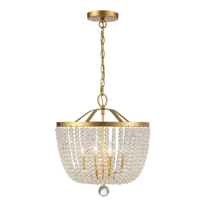Rylee 4 Light Antique Gold Chandelier Hand Cut Crystal Beads 16.5″W x 18″H x 16.5″D