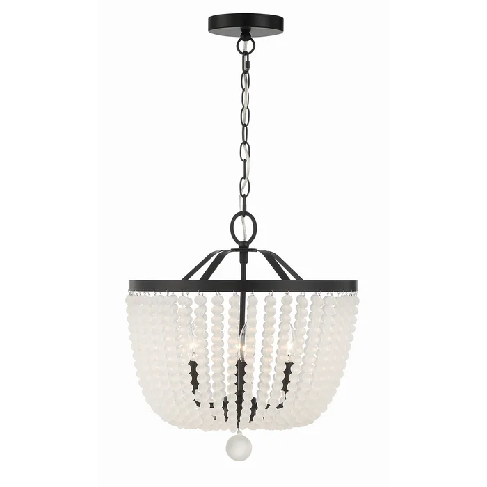 Rylee 4 Light Matte Black Frosted Beads Chandelier Frosted Glass Beads 16.5″W x 18″H x 16.5″D