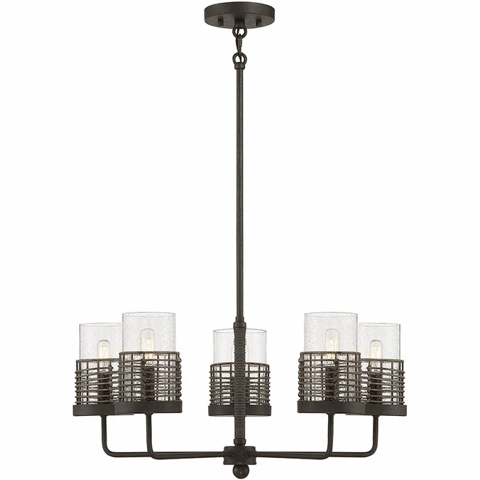 Savoy House 1-7778-5-181 Granada Modern Gunsmoke w/ Gray Rattan Ceiling Chandelier