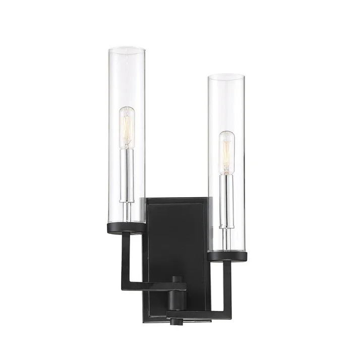 Savoy House Folsom 2-LT Wall Sconce – Matte Black w/Polished Chrome – 9-2134-2-67