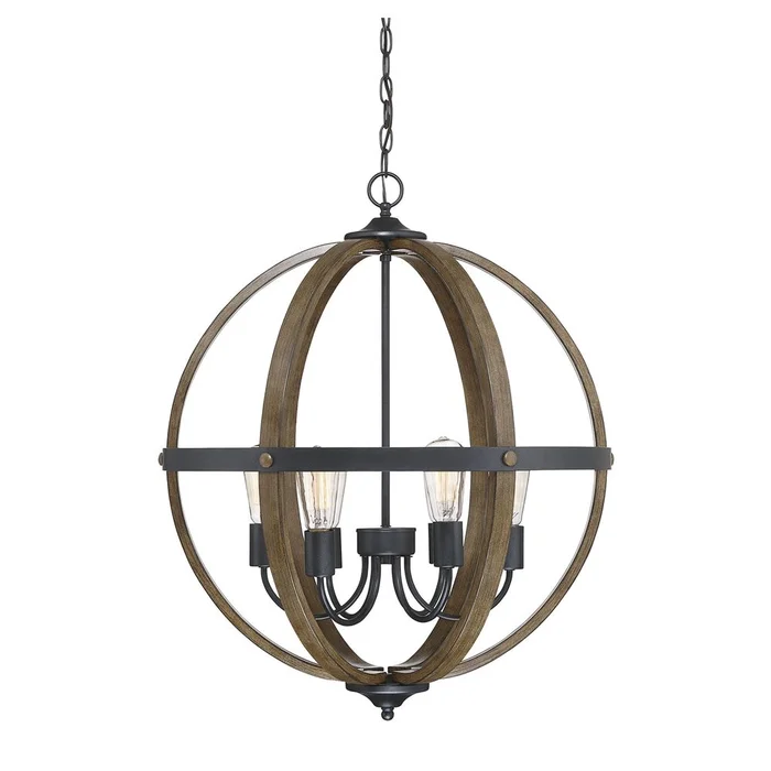 Savoy House Meridian 6 Light Pendant – Wood & Black – M70034WB