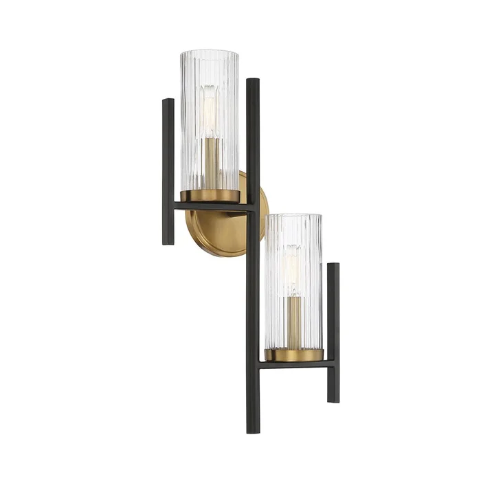 Savoy House Midland 2-Light Wall Sconce – Matte Black w/Brass – 9-1905-2-143